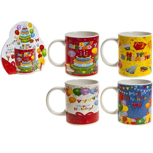 4 Assorted Happy Birthday Des Stone Ware Mug With Wraparound Sleeve