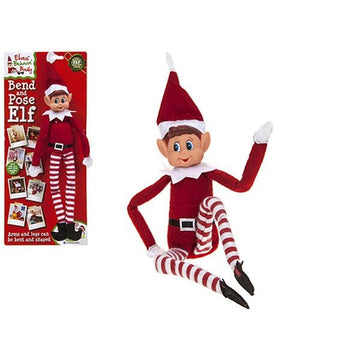 12 Inch Bendable Christmas Elf Figure With Vinyl Head On Card (Assorted Designs)