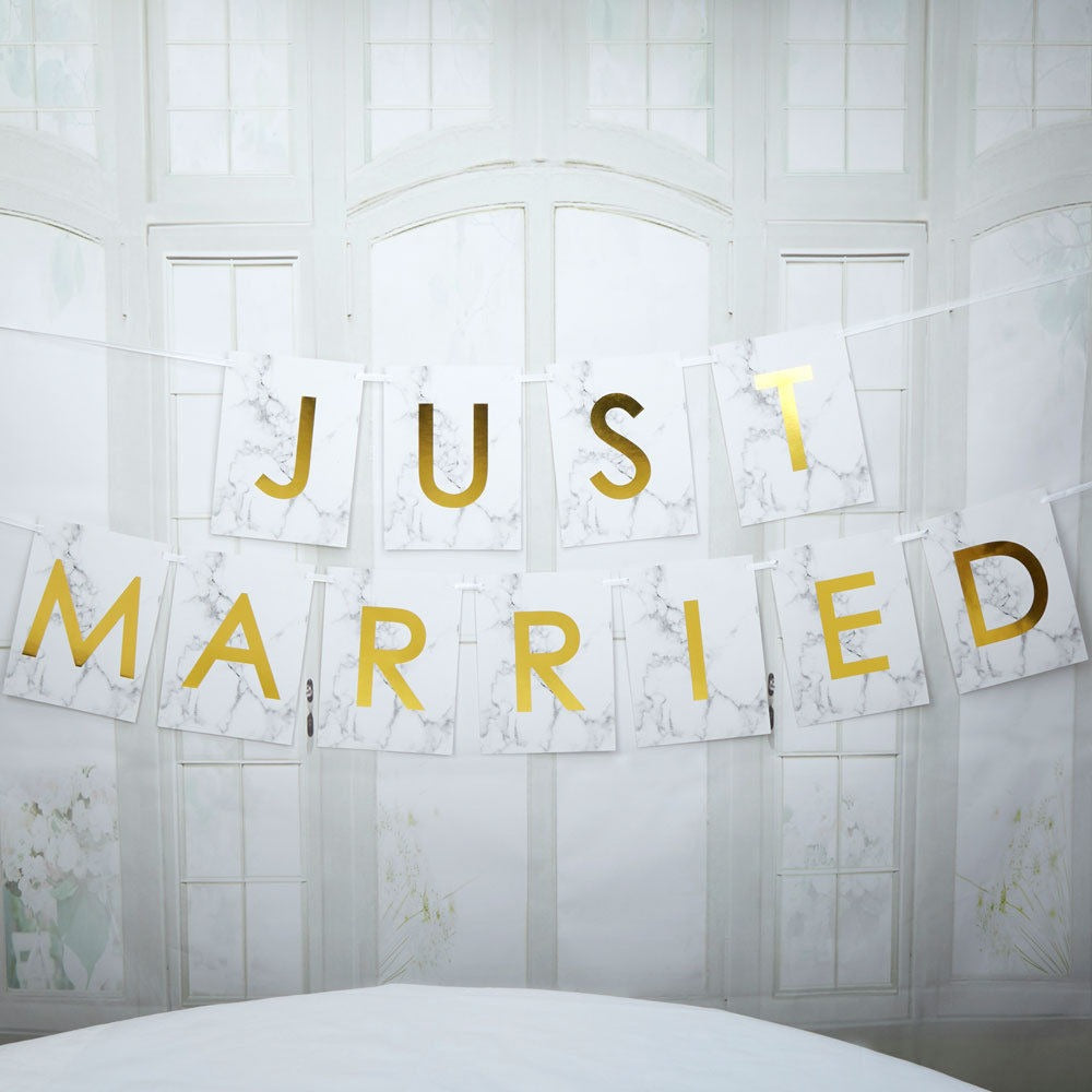 Large Just Married Marble Bunting