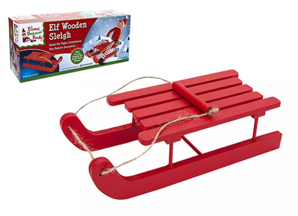 Elf Red Wooden Sleigh (7x3x2 inch)