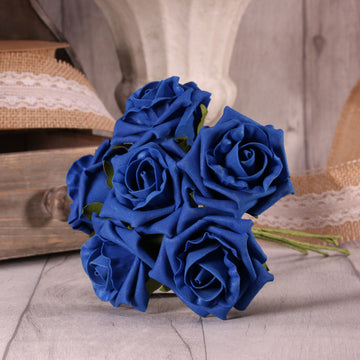 Bunch of 6 Royal Blue Foam Tea Rose