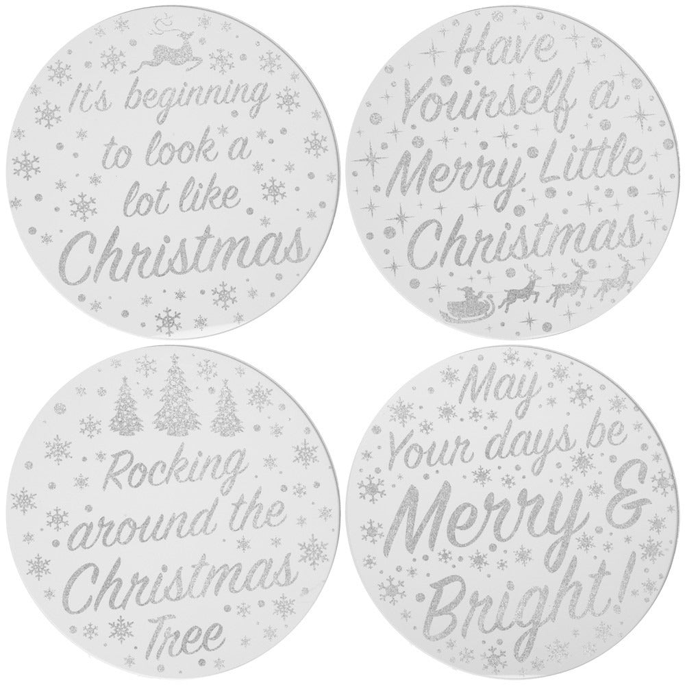 Silver Glitter Xmas Candle Plates / Coasters - 20cm