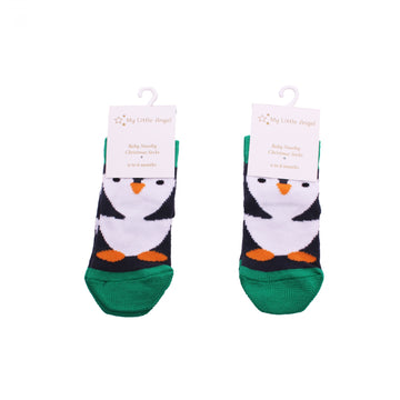 Green Christmas Penguin Socks (0-6months)