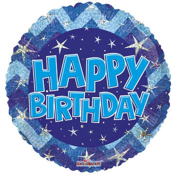 Blue Holographic Happy Birthday Balloon (18 inch)