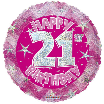 Pink Holographic Happy 21st Birthday Balloon (18 inch)