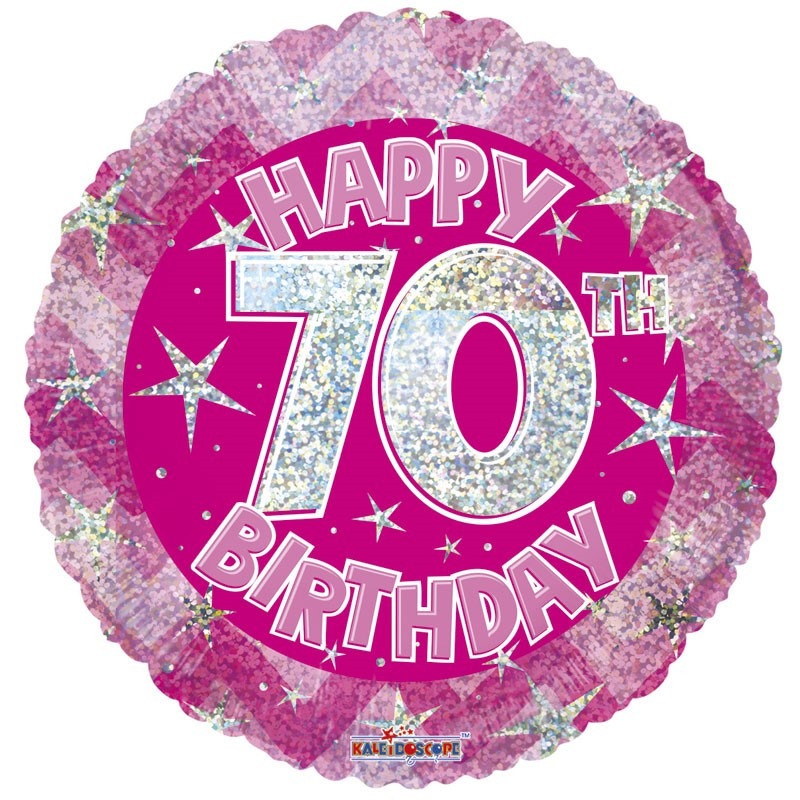 Pink Holographic Happy 70th Birthday Balloon (18 inch)