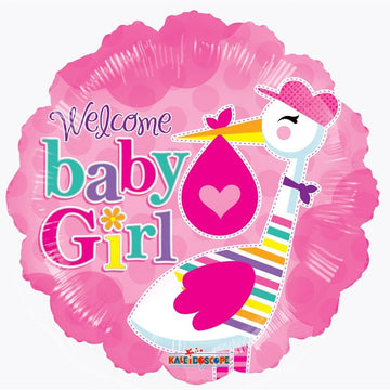 9" Baby Girl Stork Balloon