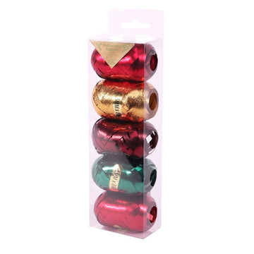 Red  Green  Burgundy & Gold Acetate Ribbon Cops (x5)