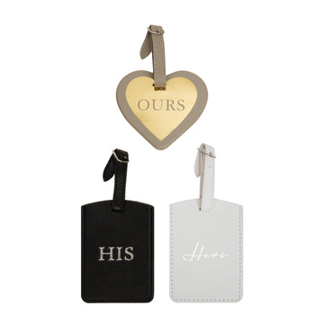 Set Of 3 Leatherette His  Hers and Ours Luggage Tags