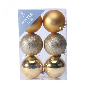 8cm Gold Shatterproof Baubles (x6)