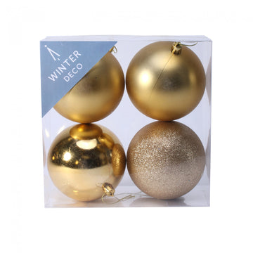 10cm Gold Shatterproof Baubles (x4)