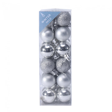 3cm Silver Shatterproof Baubles (x24)