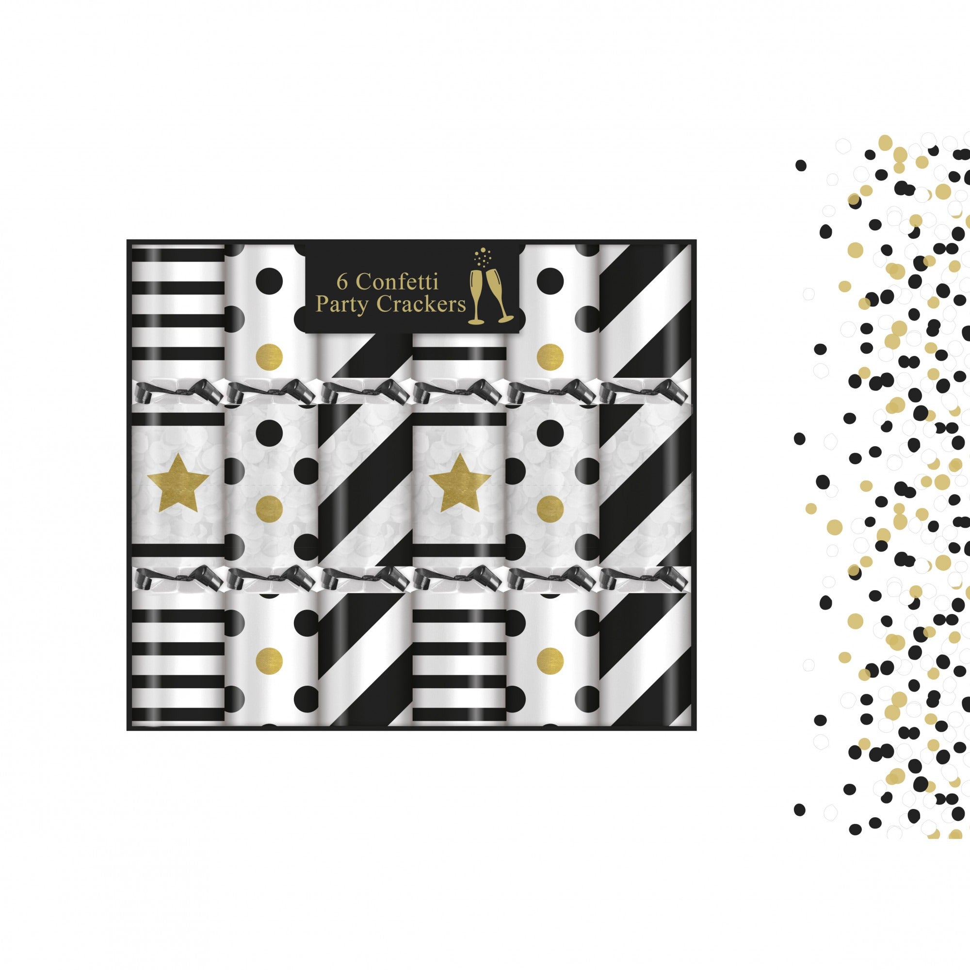 6 Monochrome Confetti Crackers