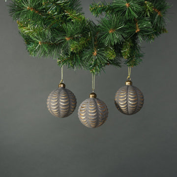 Luna Glass Frill Bauble Pewter & Gold (Set of 4)