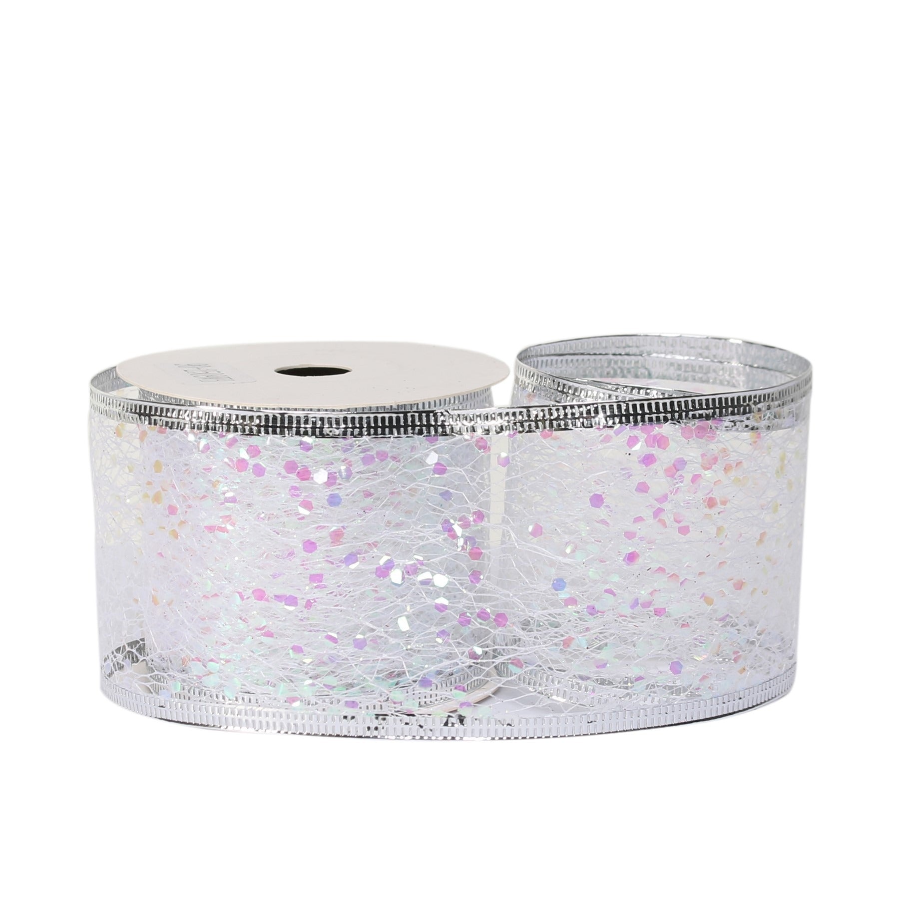 White Glitter mesh ribbon 63cm x 10 yards