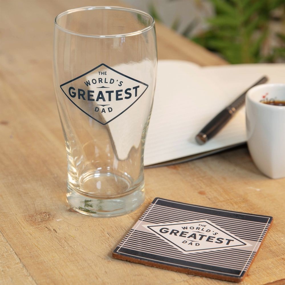 Worlds Greatest Dad Pint Glass & Coaster Gift Set