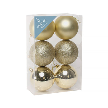 8cm Champagne Shatterproof Baubles (x6)