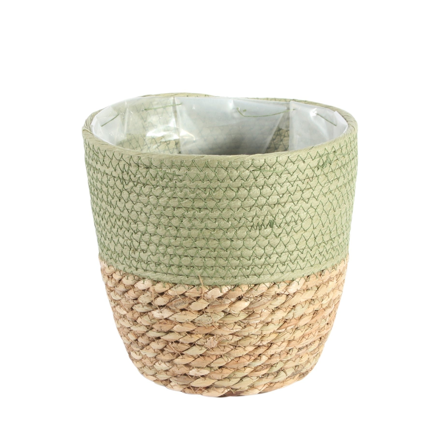 19cm Round Two Tone Seagrass and Green Paper Basket