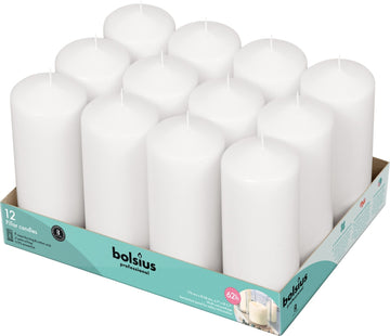 12 Bolsius Professional Pillar Candles - White (168/68mm)