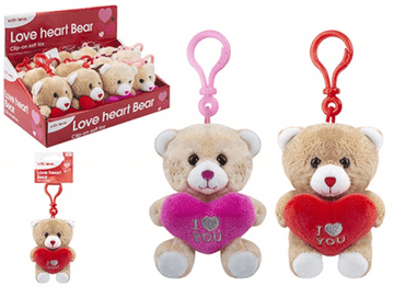 4 Inch Love Heart Bear Keyring Clip