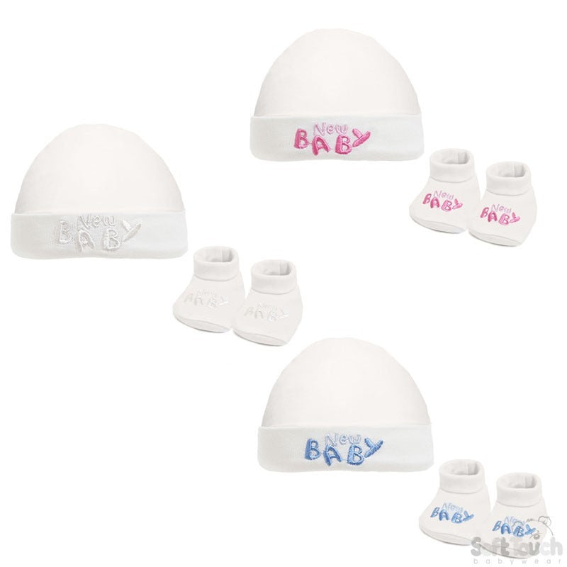 6x Cream Baby Hat & Bootee Set - New Baby