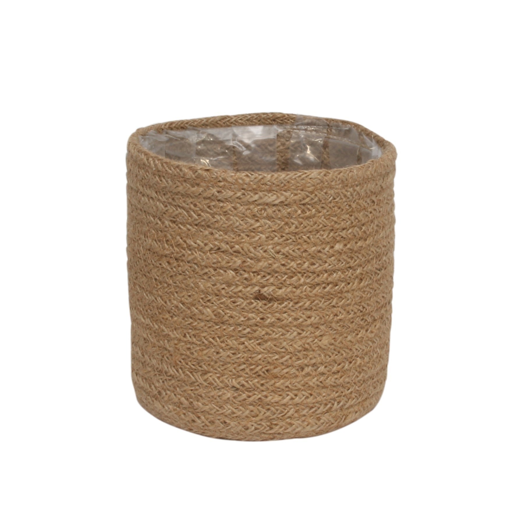 Natural Jute Braided Rope Round Basket w/Liner (14cm)