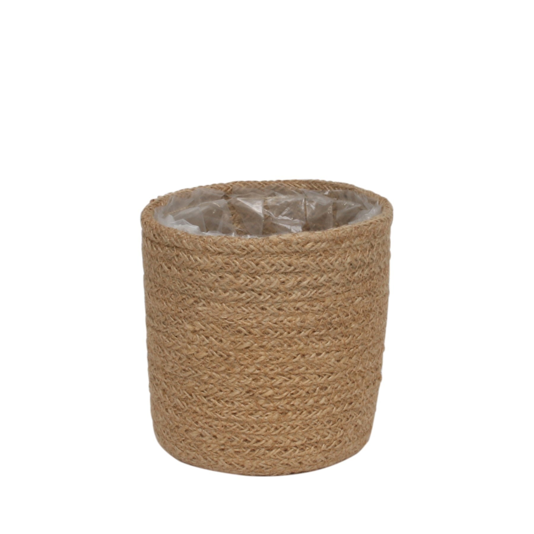 Natural Jute Braided Rope Round Basket w/Liner (12cm)