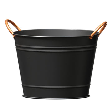 Matte Black Modern Farmhouse Washtub Planter with Copper Handles (22.5cm)