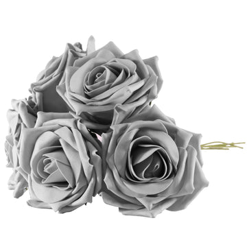 Bunch of 5 Grey Foam Tea Rose