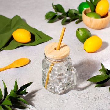 Glass Mason Jar and Bamboo Straw