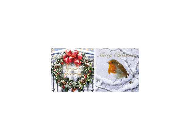 12 Christmas Cards - Wreath Robin