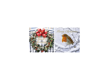 12 Christmas Cards - Wreath Robin