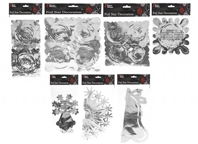 Silver Foil Decorations (7 Assorted Designs)