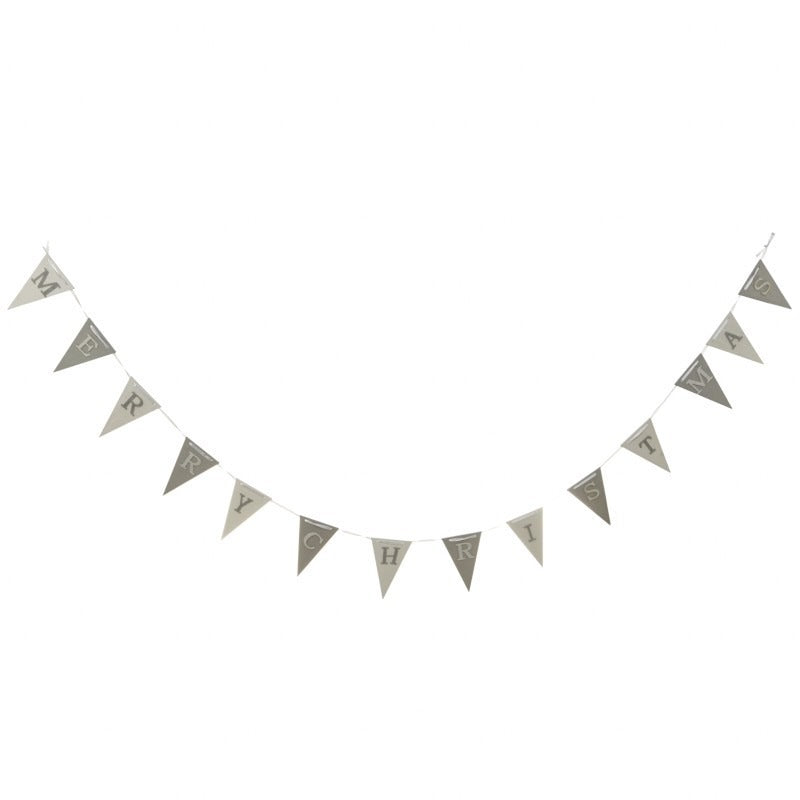 Wooden Silver & White Flag Garland