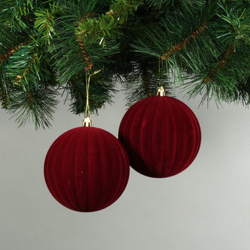 10cm Burgundy Velvet Watermelon Baubles (Set of 4)