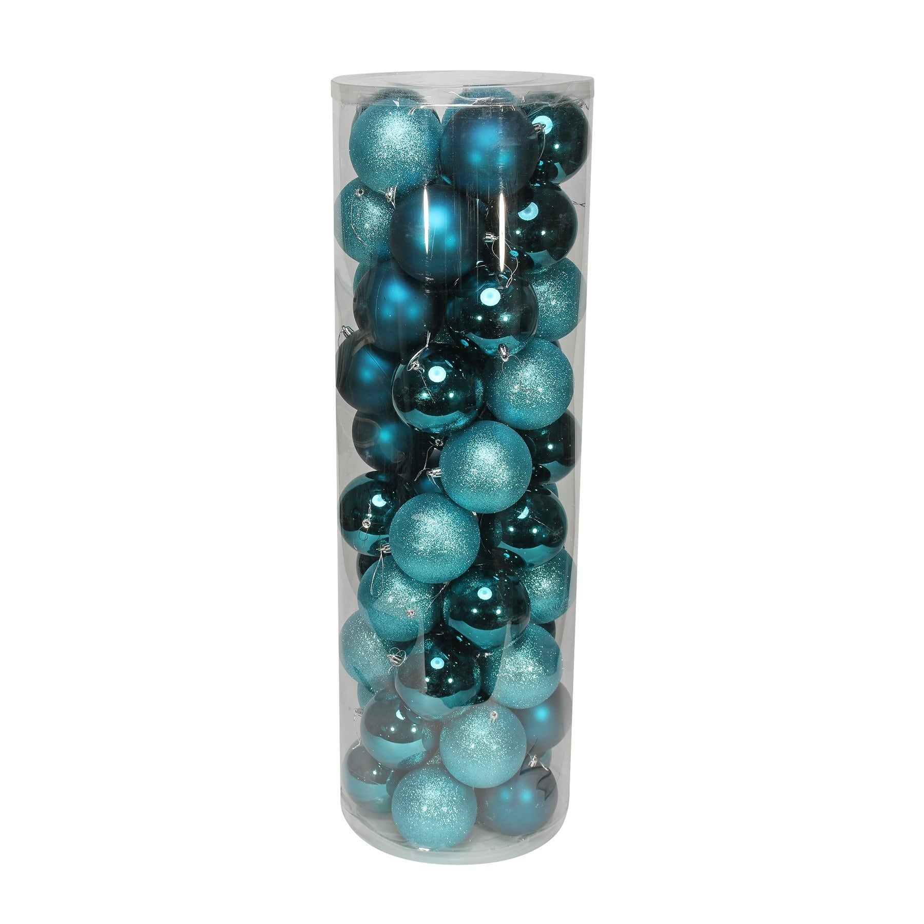 48 Turquoise Baubles in Matt, Shiny & Glitter Finish (10cm)