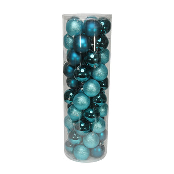 48 Turquoise Baubles in Matt, Shiny & Glitter Finish (10cm)