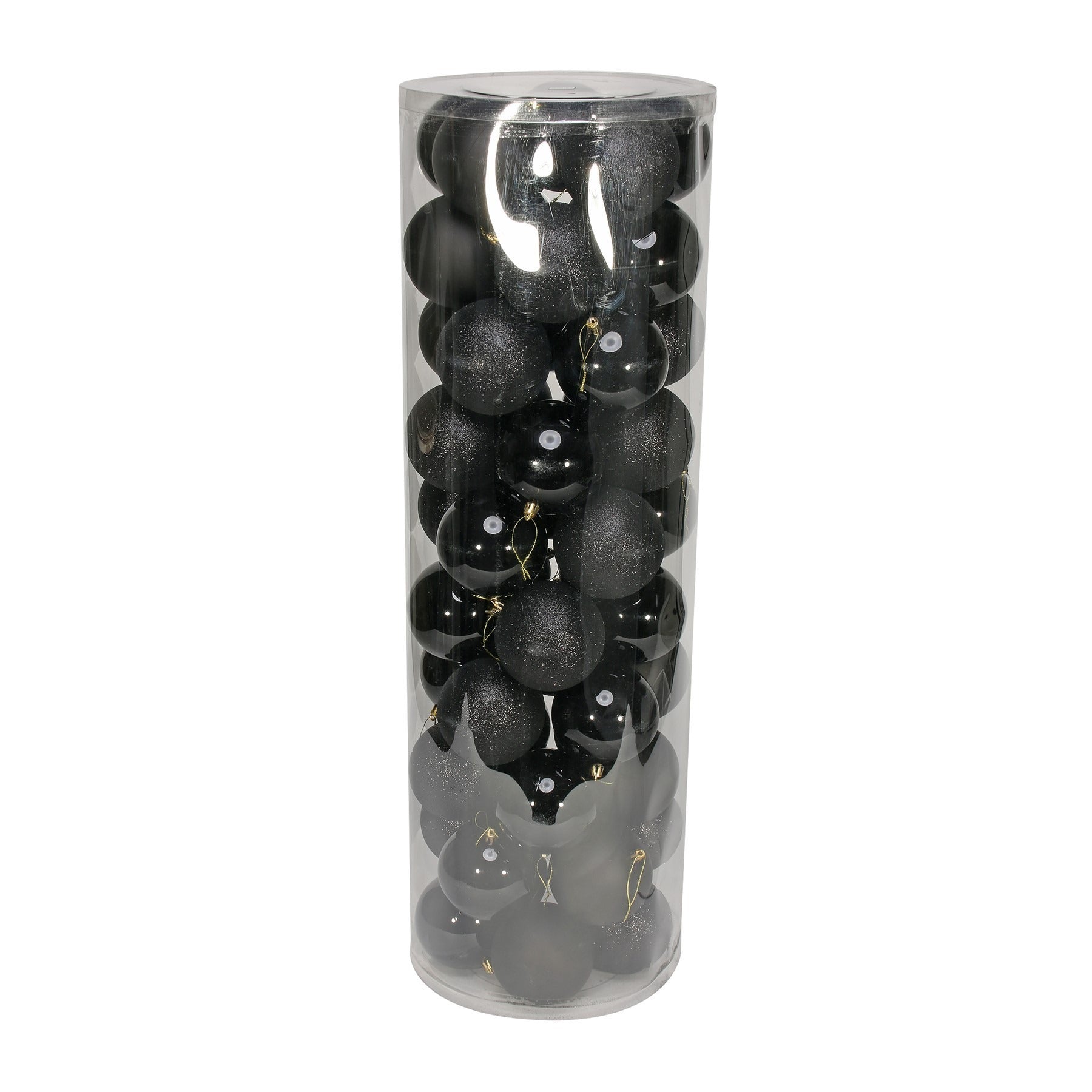 50 Black Baubles in Matt  Shiny & Glitter Finish (10cm)