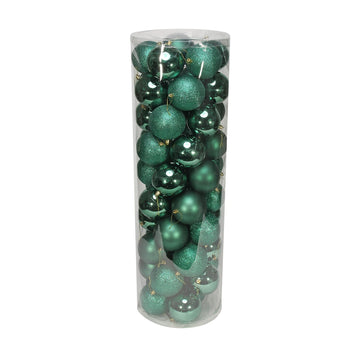 48 Green Baubles in Matt, Shiny & Glitter Finish (10cm)