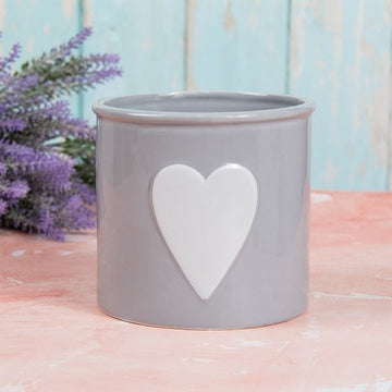 Grey and White Heart Planter (14 x13cm)