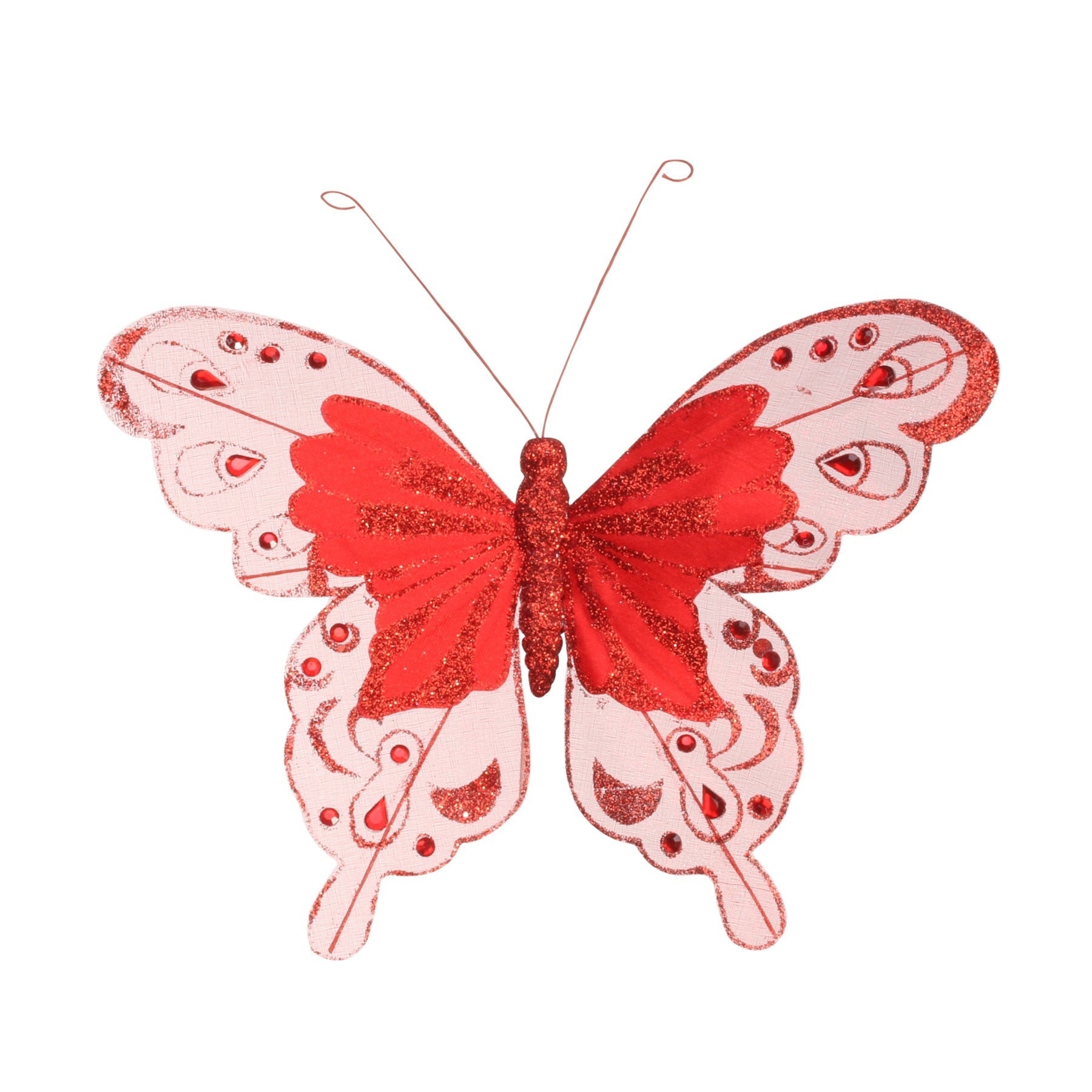 24cm Red Fabric &amp; Glitter Butterfly (Pack of 6)