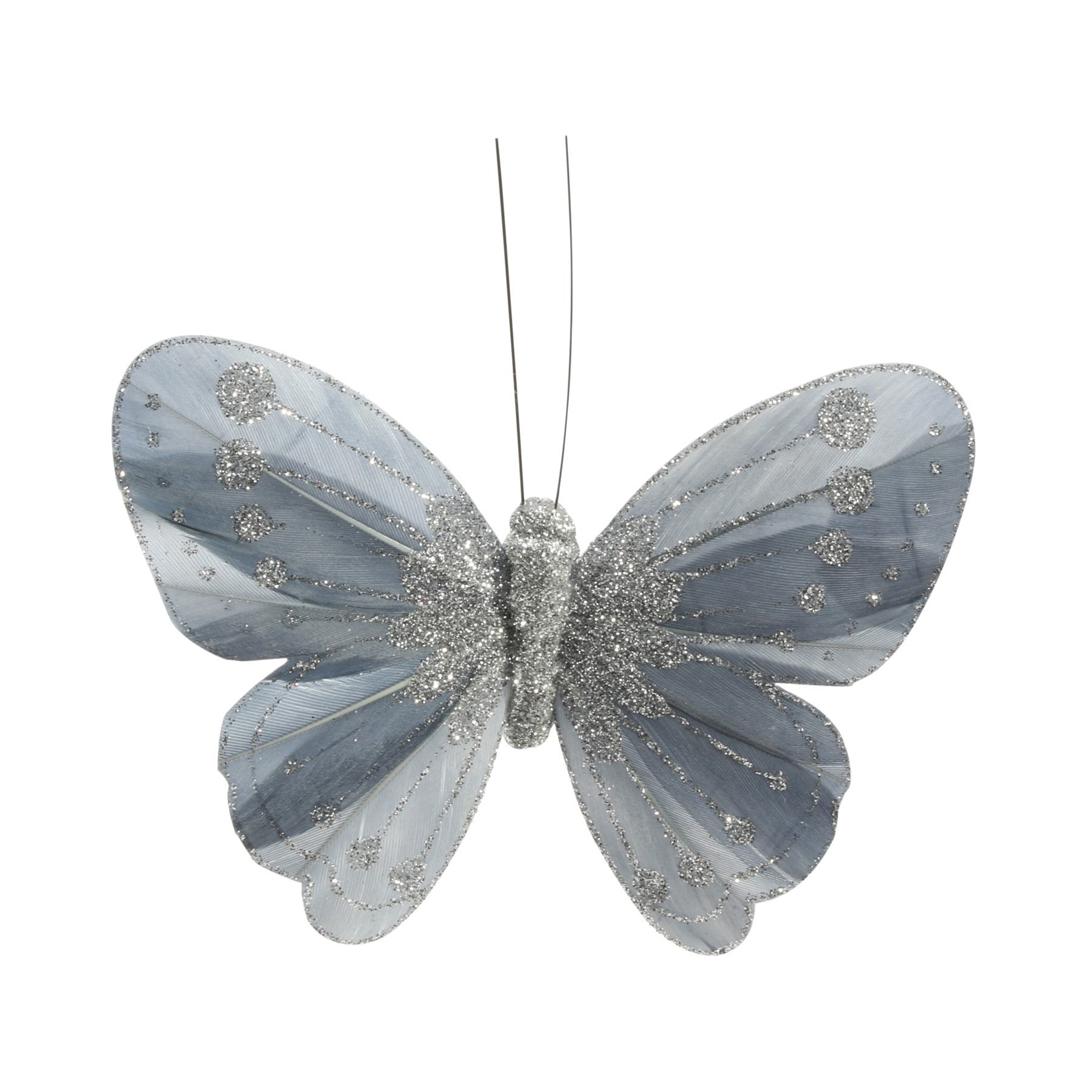 11.5cm Shaded Silver Feather &amp; Glitter Butterfly (Pack of 12)