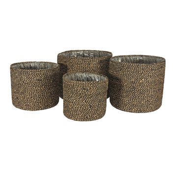 Set of 4 Jute Braided Rope Basket with Liner