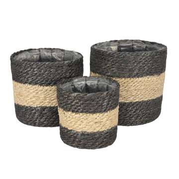 Set of 3 Jute Basket with Liner (Natural & Grey)