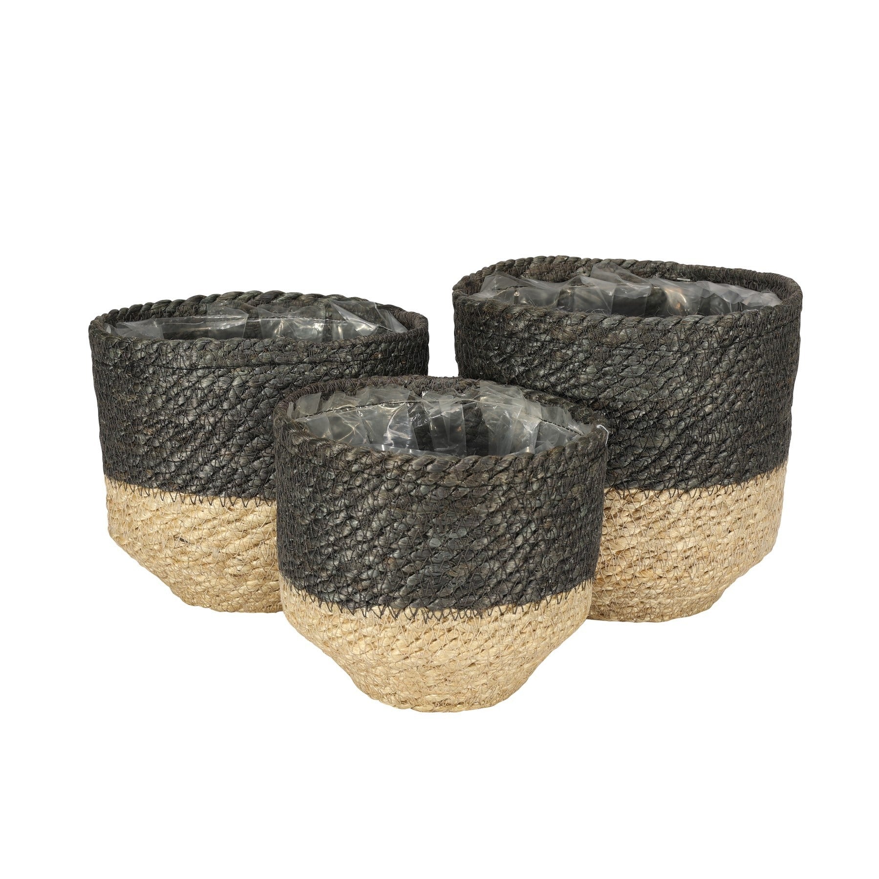 Set of 3  Jute Basket  with Liner (Natural & Grey)