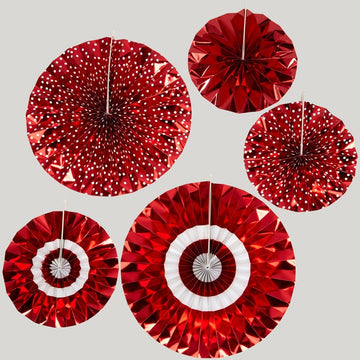 Pinwheel Decorations Red &amp; White Dots (Pack of 5)