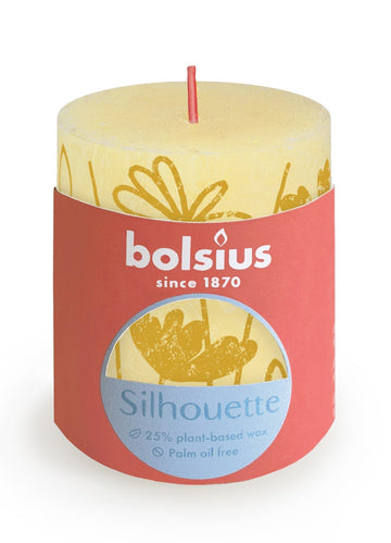 Butter Yellow Bolsius Rustic Silhouette Pillar Candle  (80 x 68mm)