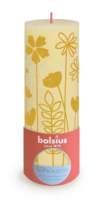 Butter Yellow Bolsius Rustic Silhouette Pillar Candle (190 x 68mm)