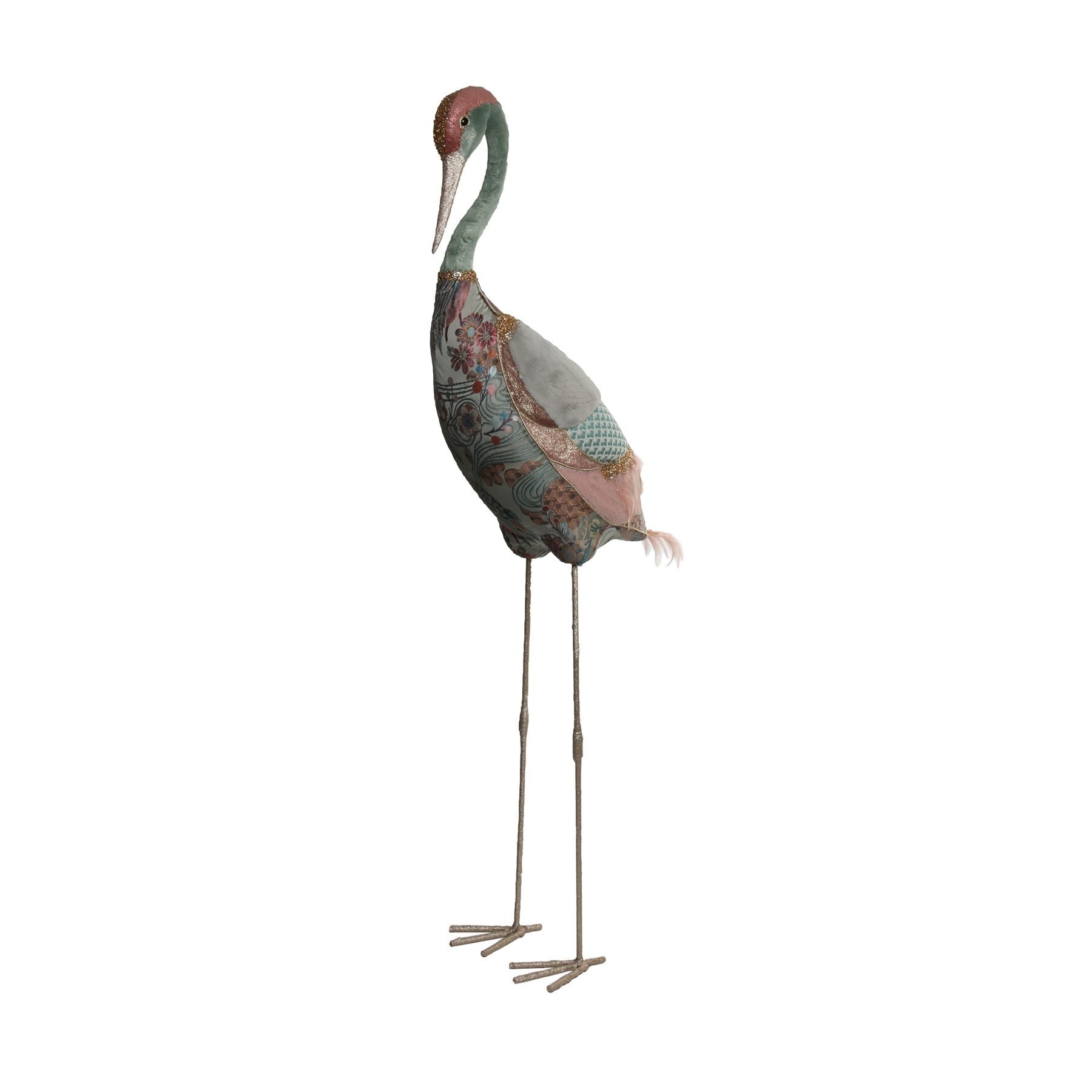 Sage Green & Pink Embroided Crane (148cm)