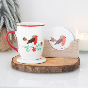 Winter Robin Mug and Coaster Set